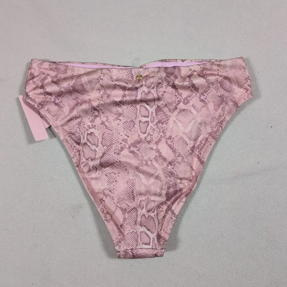 NEW NWT Victorias Secret Bikini Bottoms L High Leg Cheeky Snake Print QBT Pink